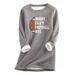 Thermal Underwear For Women O Neck Printed Loose Warm Casual Printed Top Autumn And Winter Plush Warm Fashion Top Thermal Shirts Grey M