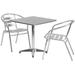 Lancaster Home 27.5 Square Aluminum Indoor-Outdoor Table Set with 2 Slat Back Chairs Aluminum