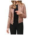 Fashion Motorcycle Jacket Women Open Front Long Sleeve Cardigan Solid Color Coats Zipper Cropped Jacket