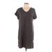 Casual Dress - Mini V Neck Short sleeves: Gray Solid Dresses - Women's Size Large