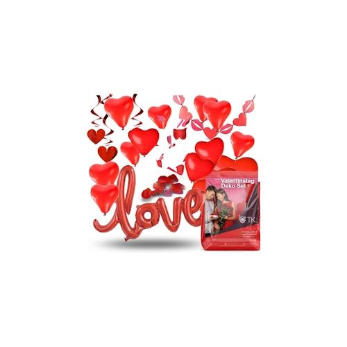 Valentinstag Deko Set rot – über 100 Teile – Hochzeit Dekoration – Herzluftballons, Girlande, Folienballon, Rosenblätter