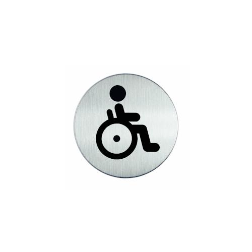 WC-Piktogramm, Rollstuhlfahrer, Edelstahl, Ø 83 mm