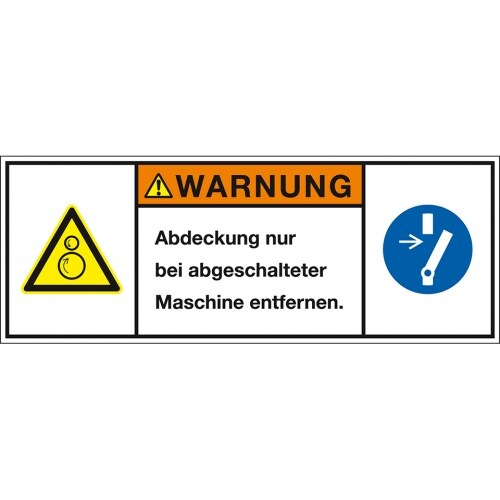 Aufkleber I Produktsicherheitsschild Warnung Abdeckung n.bei abgesch., RoHS konform, Folie, 100x35mm, ISO 3864-2 Image