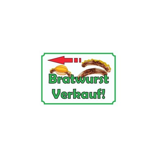 Bratwurst Verkaufsschild Schild mit Pfeil nach links A5 (148x210mm)