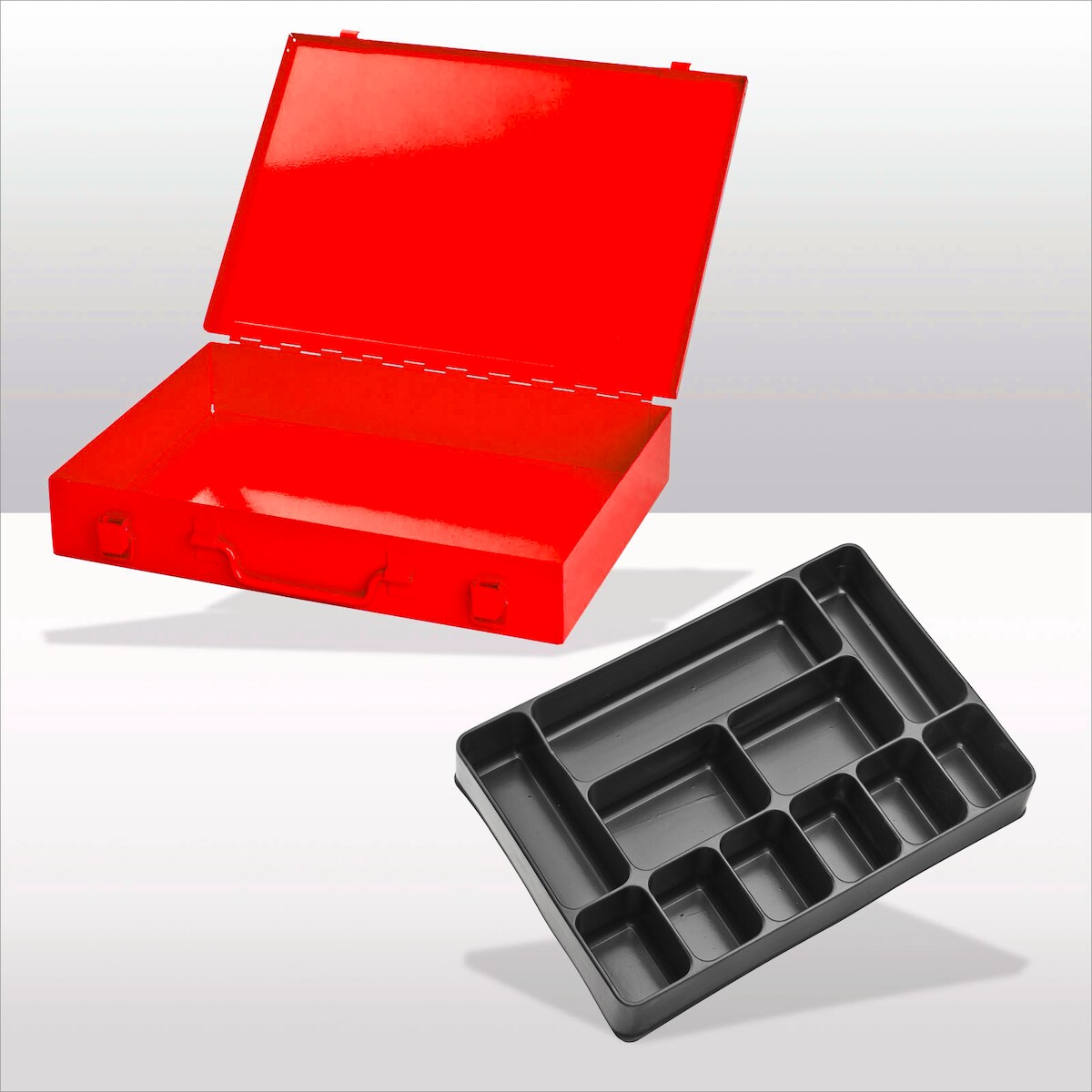 PROREGAL Stahlblechkästen mit Spannverschluss 11 Fächer | HxBxT 5x33x23cm | Verkehrsrot Image