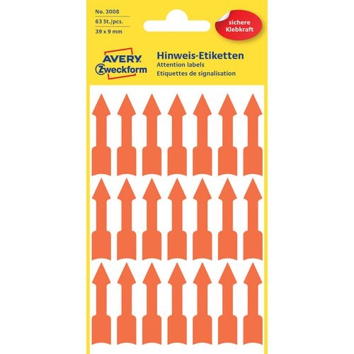 AVERY Zweckform Markierungspunkte 3008 Selbsthaftend Leuchtendes Orange 39 x 9 mm 3 Blatt à 21 Etiketten Image