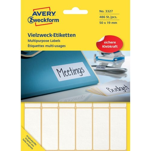 AVERY Zweckform 3327 Universaletiketten Weiß 50 x 19 mm 27 Blatt à 18 Etiketten Image