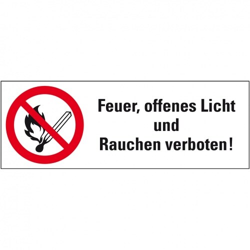 Aufkleber I Verbots-Kombischild Feuer, offenes Licht.., praxisbewährt, Folie, selbstklebend, 210x74mm, BGV A8 Image