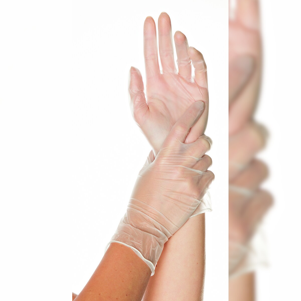 Hygostar Einmalhandschuhe, Vinyl, gepudert, Größe L, transparent, 100 Stück Image