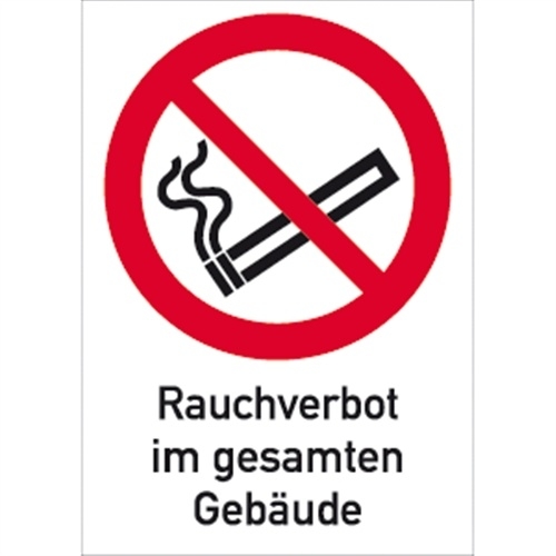 Schild Rauchverbot im gesamten Gebäude ISO 7010, Kombischild, Kunststoff, 262x371 mm Image