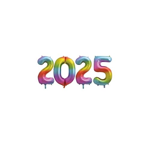 Folienballon Zahl 2024 Regenbogen bunt Silvester XL Ballon