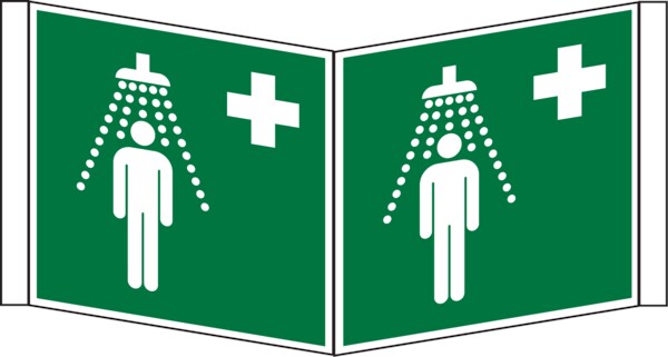 Rettungszeichen, Winkelschild Notdusche E012 - ASR A1.3 (DIN EN ISO 7010) - 200x200x1 mm Kunststoff Image