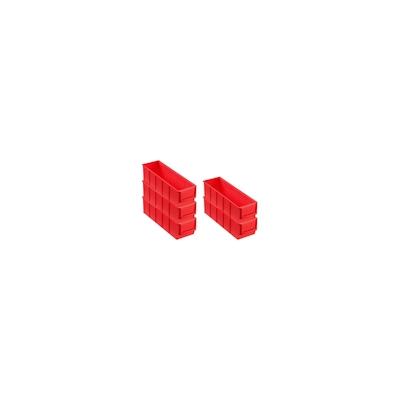 PROREGAL 5x Rote Industriebox 300 S | HxBxT 8,1x9,1x30cm | 1,6 Liter | Sichtlagerkasten, Sortimentskasten, Sortimentsbox, Kleinteilebox Image