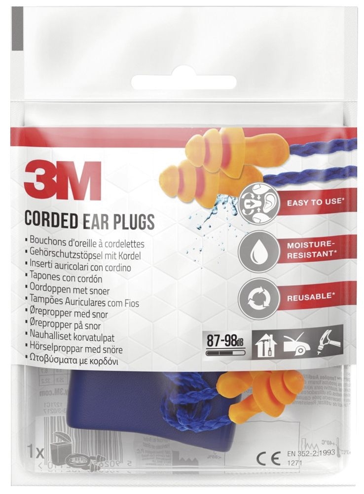 3M 1271C1 Gehörschutzstöpsel - 25 dB, 1 Paar mit Kordel, Box Image