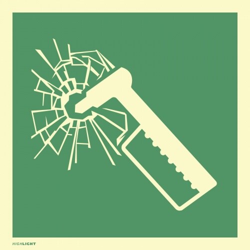 Aufkleber Nothammer, ISO 7010, Folie, langnachleuchtend, 160-mcd, 100x100 mm Image