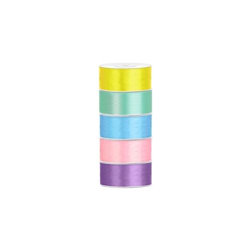 Satin Geschenkband 25mm 5 Farben je 25m lang pastell gelb mit hellblau rosa lavendel Schleifenband Geschenkverpackung Geburtstag Hochzeit Weihnachten