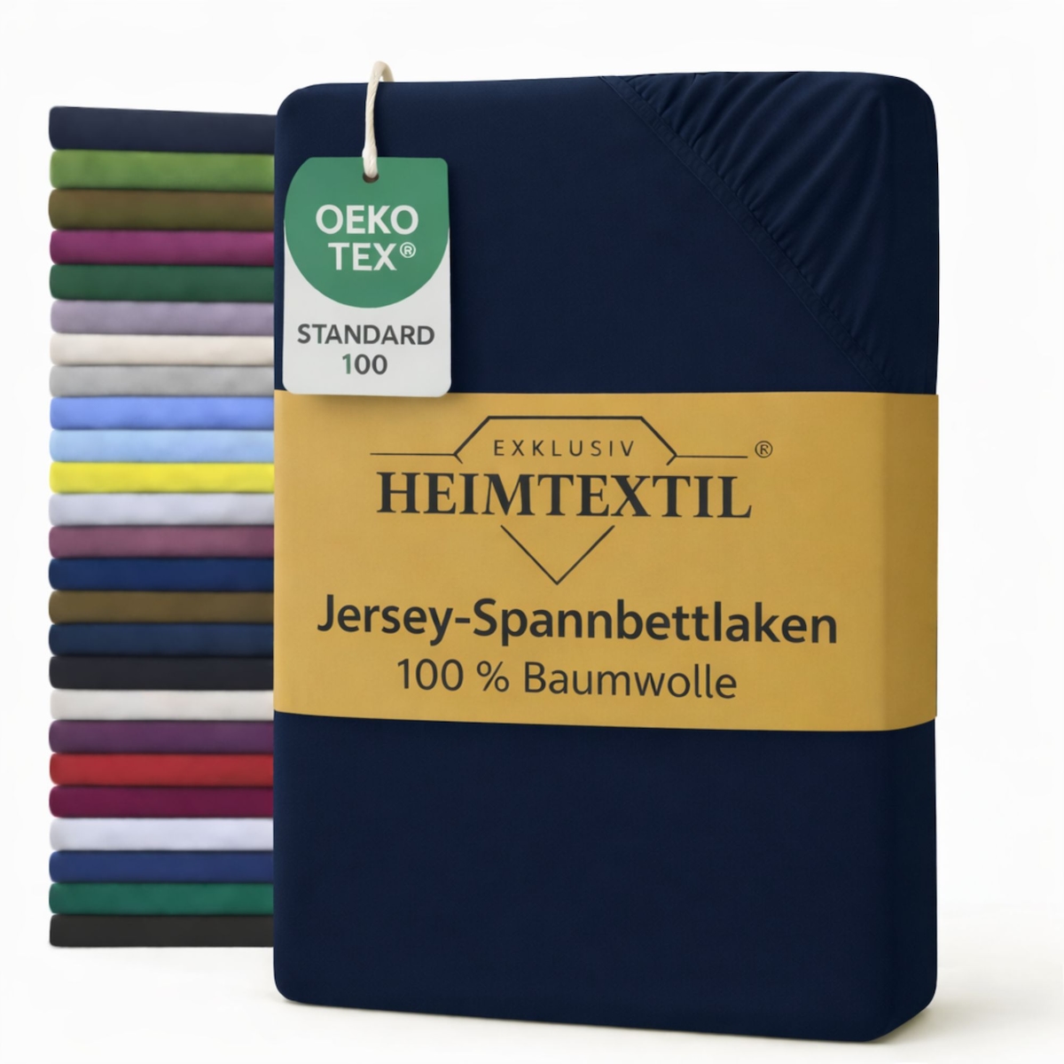 EXKLUSIV HEIMTEXTIL Jersey Spannbettlaken 120 x 200 cm Navyblau 100% Baumwolle Öko - Tex Zertifiziert Bed-Sheet Bettlaken Spannbetttuch Image