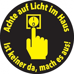 Dreifke® Aufkleber | Klimalabel Achte auf Licht im Haus - Ist keiner da, mach es aus, Folie, Ø 100mm Image