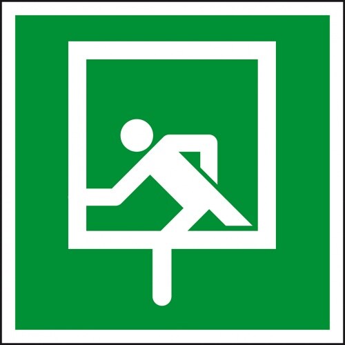 Aufkleber I Rettungszeichen Notausstieg, Folie, selbstklebend, 200x200mm, ASR A1.3, DIN 4844 D-E019 Image