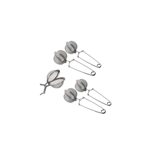 Bayli 5er Set Teezange aus Edelstahl für losen Tee | 5 Stück Tee Ei in Kugelform | Siebzange für Tasse | Teefilter | Gewürzzange | Teesieb | Gewürzei