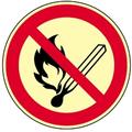 Schild Feuer, offenes Licht u. Rauchen verboten ISO 7010, Alu, nachl., 160-mcd,Ø 200 mm