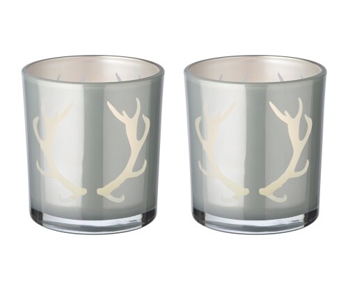 EDZARD 2er-Set Teelichtglas Ati (Höhe 8 cm), grau, Geweih-Motiv Image