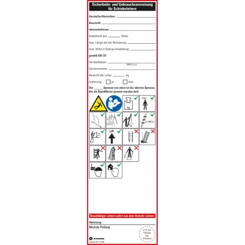 Leiter-Gebrauchsanweisung Schiebeleiter, Folie, ablösbar, 65x225mm, 2/Bogen, DIN EN 131-3 Image