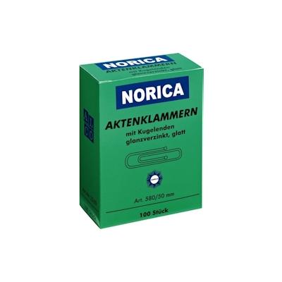 Aktenklammer Norica, 50mm, glatt, mit Kugelenden, verzinkt, VE = 1 Schachtel = 100 Stück