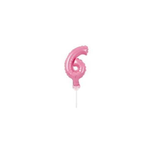 Kuchendeko Mini Folienballon rosa Zahl 6