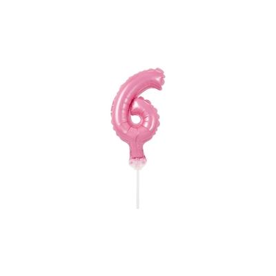Kuchendeko Mini Folienballon rosa Zahl 6