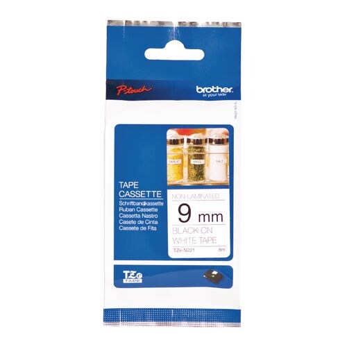 Brother TZe-N221 Authentic Matt Schriftband Selbstklebend Schwarzer Druck auf Weiß 9 mm x 8m Image
