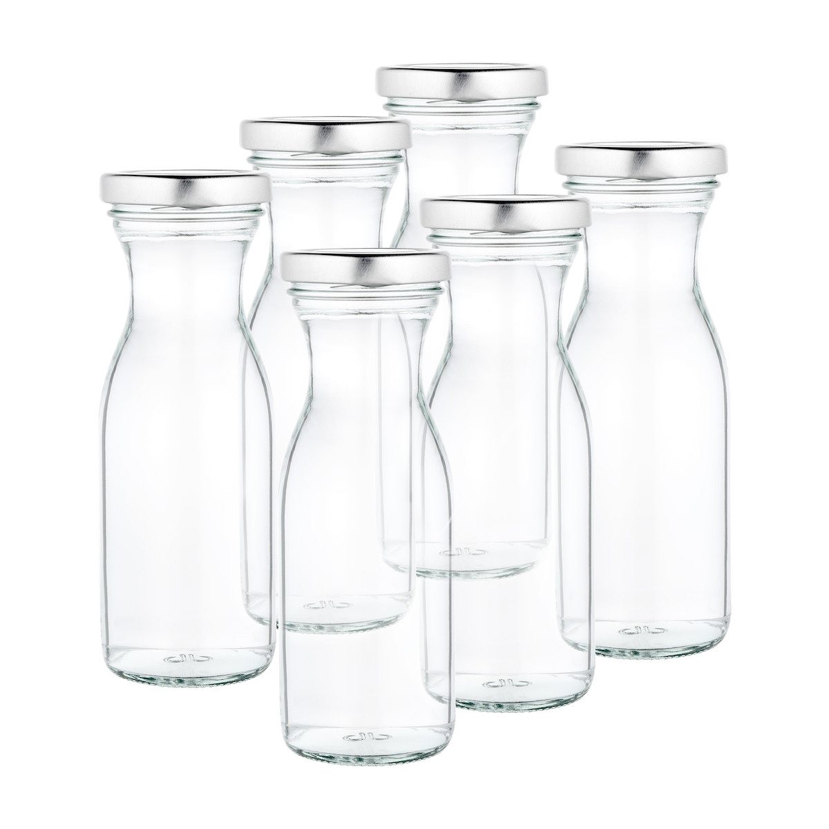 6er Set Weithalsflasche Karaffe 250 ml + To 53 Deckel silber Image