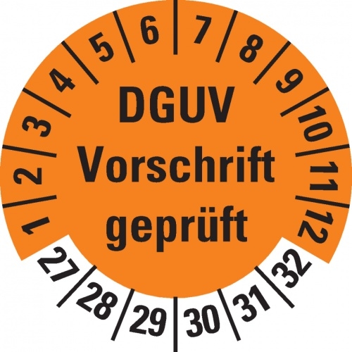 Dreifke® Prüfplakette DGUV Vorschrift geprüft,27-32,orange,Dokufolie,Ø 30mm,18 St/Bogen Image