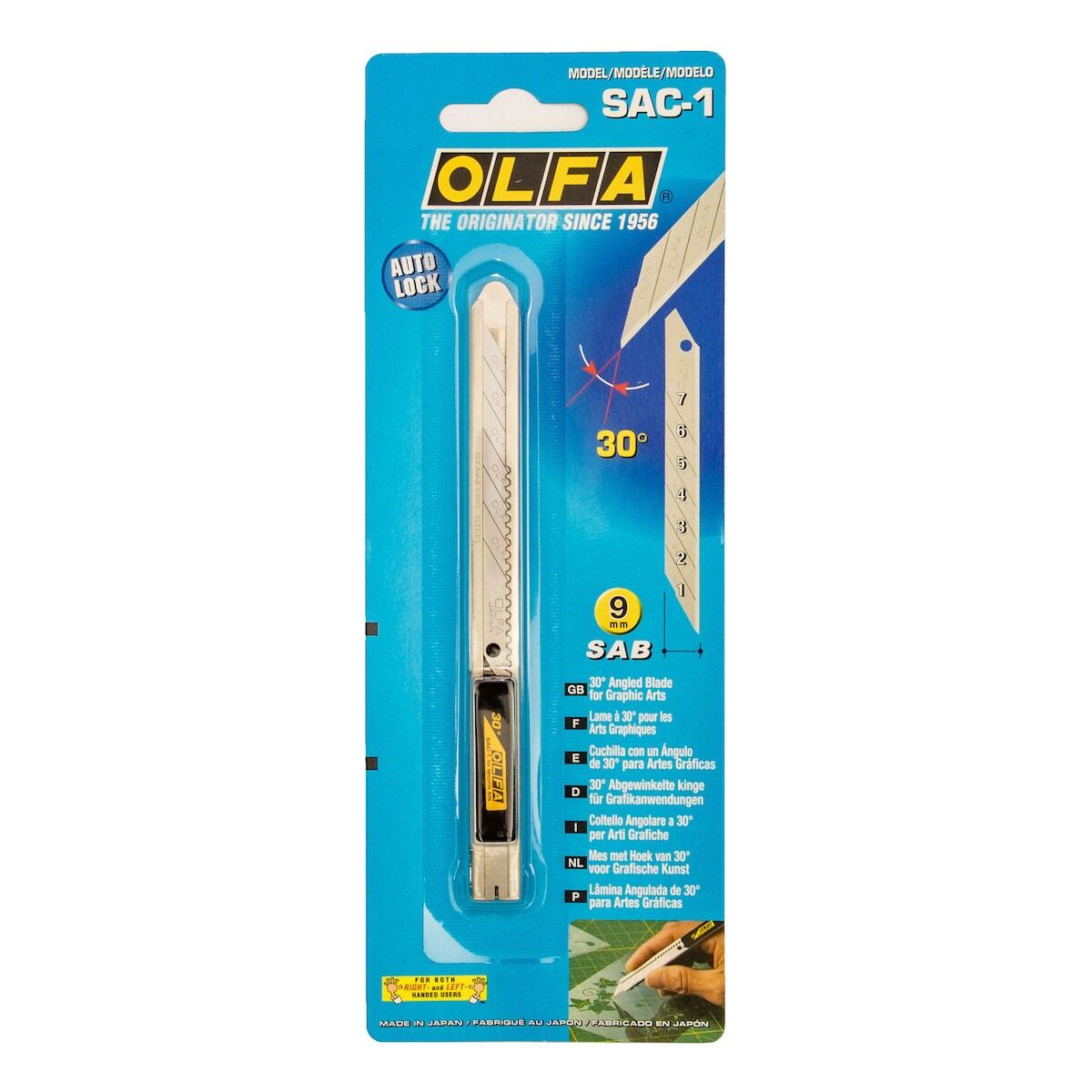 Olfa SAC-1 Cuttermesser mit 30° spitzen Klingen - mit rostfreiem Edelstahlgriff Image