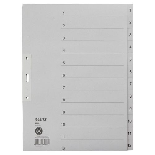 Leitz Papierregister, Zahlen/1233-85, grau, 1-12, A4, 240mm, 300mm Image