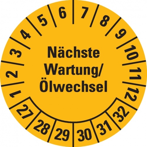 Dreifke® Prüfplakette Nächste Wartung/Ölwechsel 27-32,gelb,Dokumentenfolie,Ø30mm,18 St/Bogen Image
