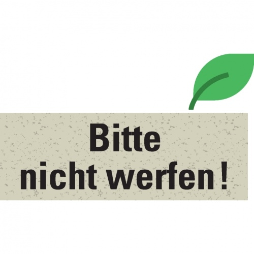 Aufkleber I Hinweisetikett Bitte nicht werfen!, weiß, Graspapier, selbstklebend, 147x50mm, 6/Bogen Image