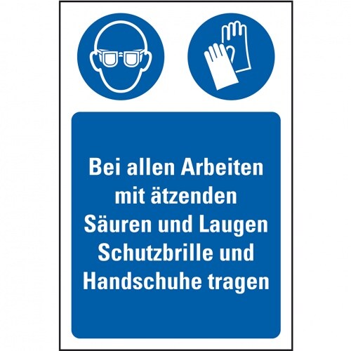 Aufkleber I Gebots-Kombischild Arbeiten mit Säuren und Laugen, Folie, selbstklebend, 200x300mm, ASR A1.3, DIN EN ISO 7010 Image