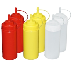GVK ECO Je 2 Stück rot, gelb, transparente Quetschflaschen 0,49 Liter Dosierflasche Spenderflasche Dressingflasche Image
