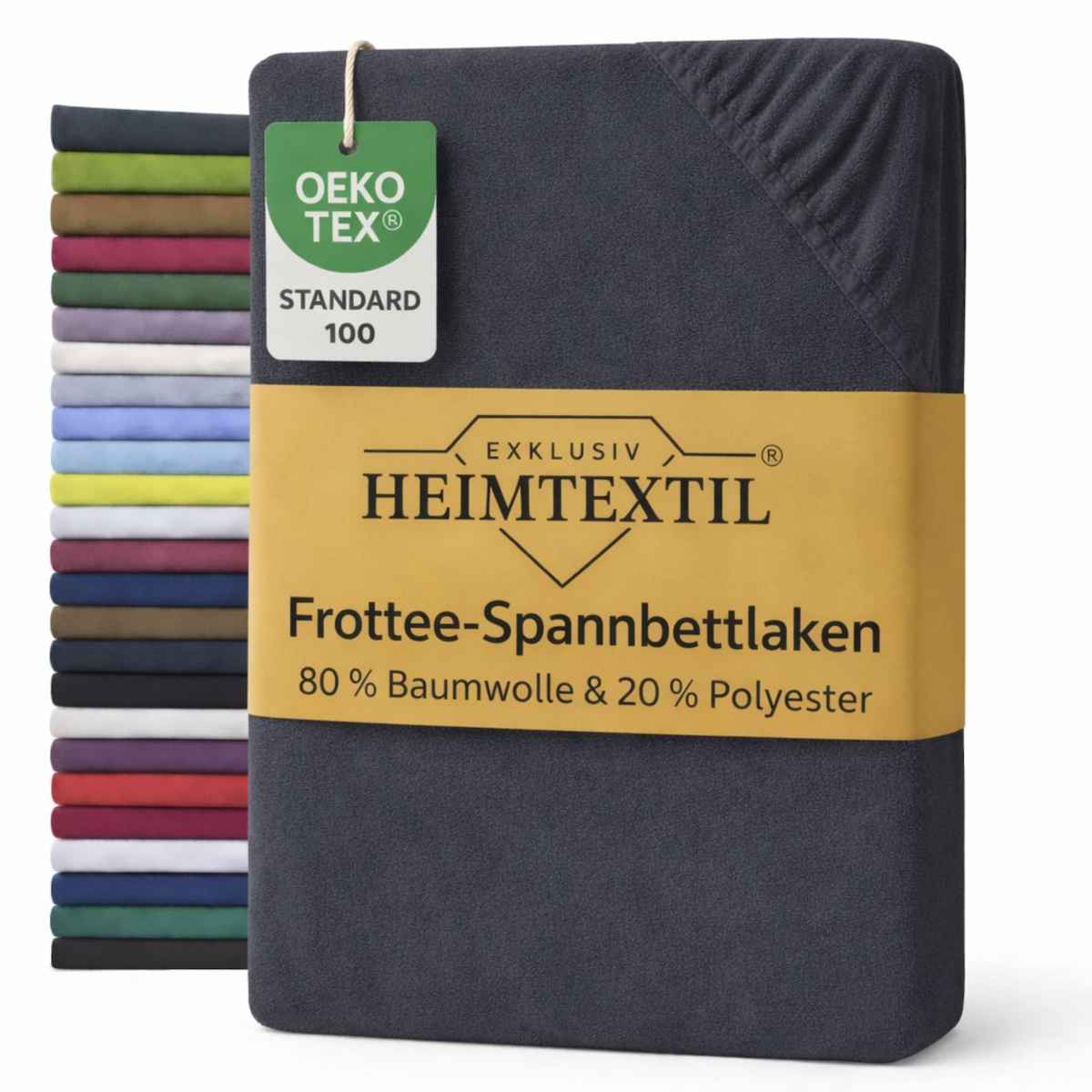 EXKLUSIV HEIMTEXTIL Frottee Spannbettlaken 200 x 220 cm Anthrazit 80% Baumwolle 20% Polyester Öko - Tex Zertifiziert Bed-Sheet Bettlaken Spannbetttuc Image