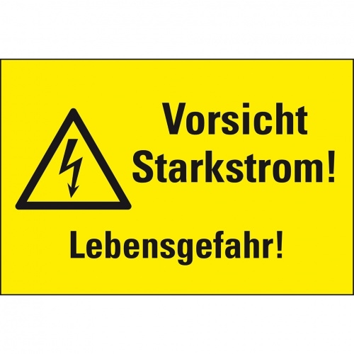 Aufkleber I Warn-Kombischild Vorsicht Starkstrom! Lebensgefahr!, RoHS konform, Folie, 200x120mm, ASR A1.3, DIN EN ISO 7010 W012 Image