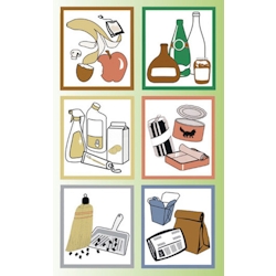 PROREGAL Aufkleber-Set für Abfallarten, HxB 18x16cm, 6 Stück: Papier, Gelber-Sack, Restmüll, Glas, Metalle, Bio-Abfall, Piktogramm, Folie mit Symbolen Image