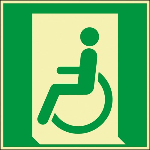 Schild I PERMALIGHT power langnachleuchtend Rettungszeichen Rettungsweg Rollstuhlfahrer links, Alu, 200x200mm, ISO 7010 Image