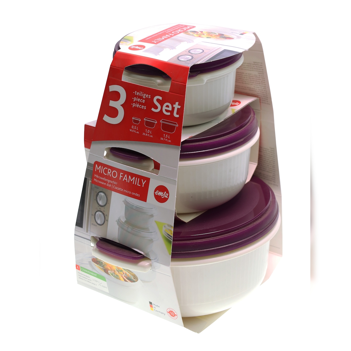 Emsa 508455 Mikrowellentopf 3er-Set | 0,5 /1,0/1.5 Liter | Spülmaschinenfest Image