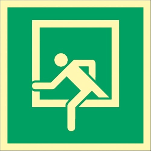 Aufkleber Notausstieg, DIN 4844-2, Folie, langnachleuchtend, 160-mcd, 200x200 mm Image