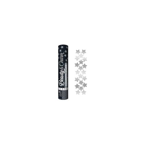 Konfettikanone silber Sterne 30 cm