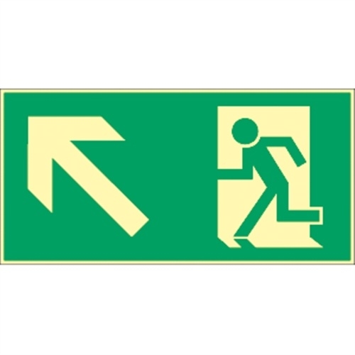 Schild Rettungsweg links aufwärts, Kunststoff, langnachleuchtend, 160-mcd, 297x148 mm Image