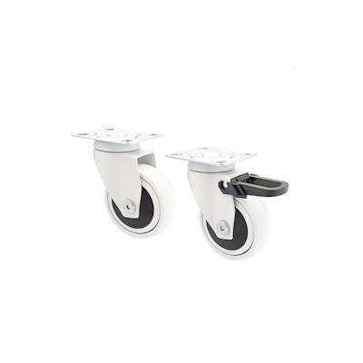 WAGNER Design - 3C Lenkrollen soft 2tlg. Set - Ø 75 mm, Kugellager, 1 mit Bremse, weiß, Tragkraft je 75 kg - 02227602 Image