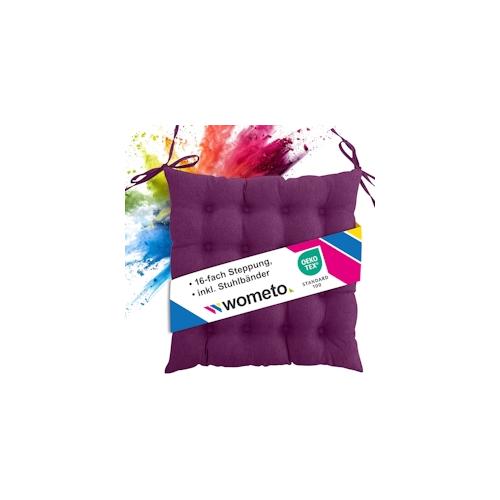 wometo Sitzkissen Stuhlkissen 40x40 OEKO-TEX - beere violett Sitzauflage Bank Polster Sitzpolster mit Bändern / Schleife, Indoor / Outdoor