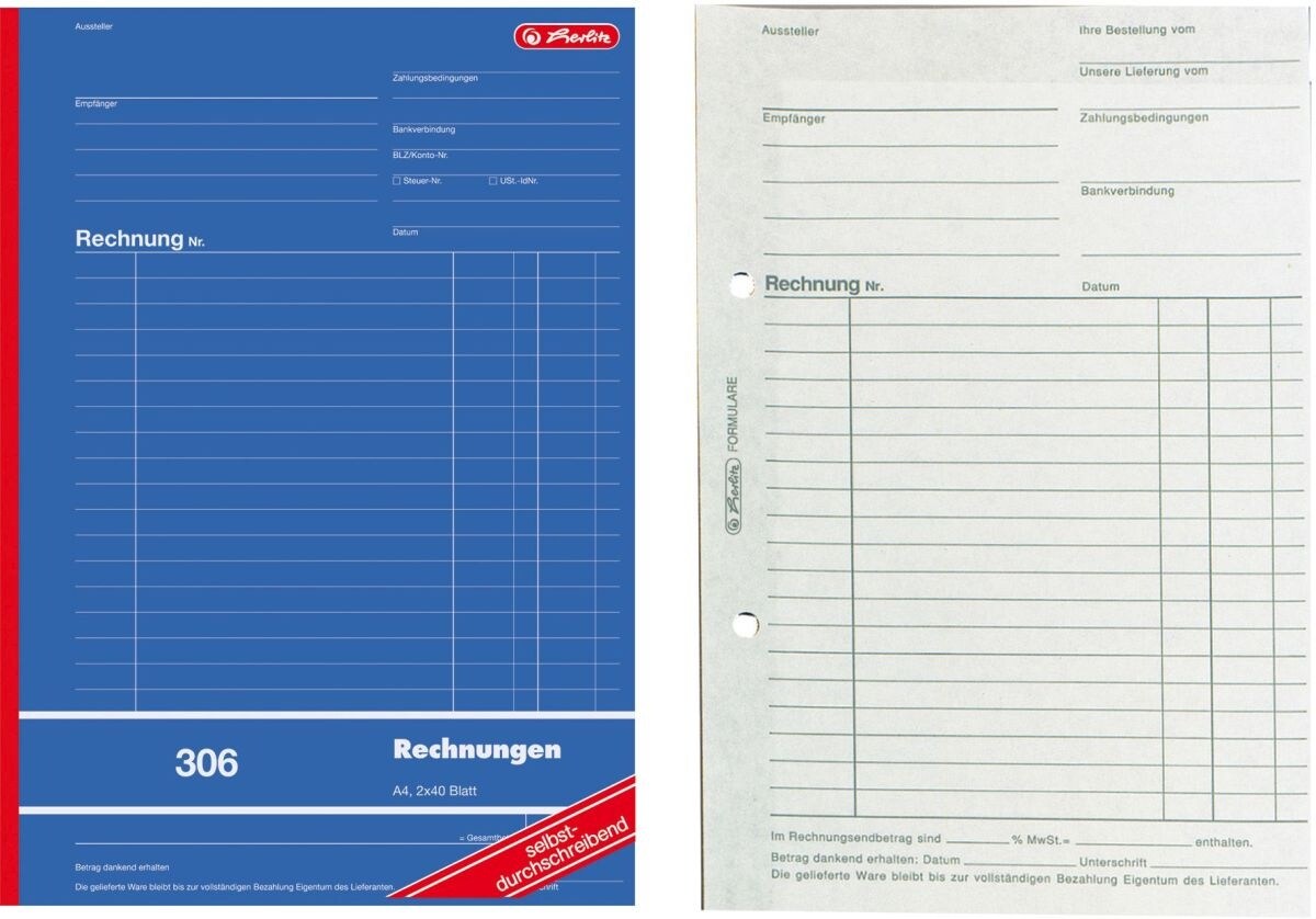 herlitz Formularbuch Rechnung A4 306 2x40 Blatt selbstdurchschreibend Image
